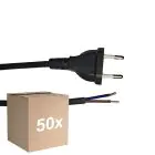 Multipack 50x Noxion Euro Supply Cable Black - C7 Europlug + Open Ends - 2m - 2 pole 0,75mm2